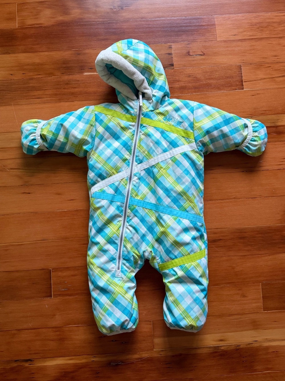 Obermeyer Infant Bunting Snowsuit Blue Green Plaid Size 12-18M